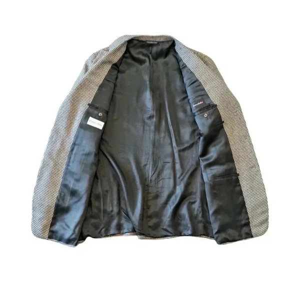 Samuelsohn Black Cream Houndstooth 100% Cashmere Blazer Sport Jacket Size 46 L - Picture 3 of 12